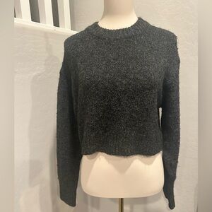 H&M Dark Gray Women's cropped Crew Neck Sweater‎